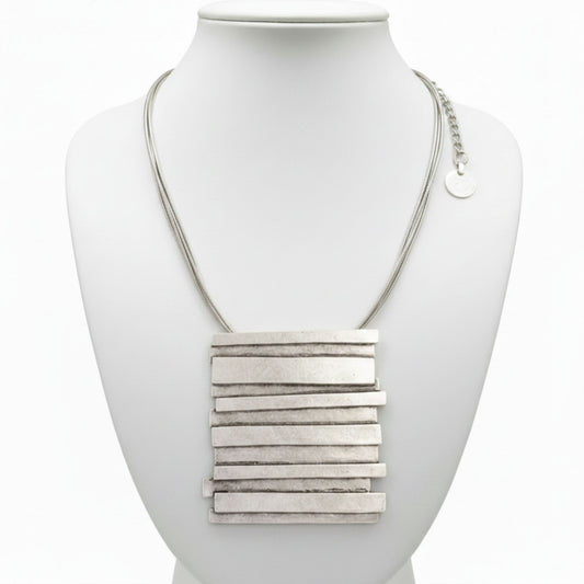 Collar Zamak Colgante Barras Apiladas Cadena Serpiente Unisex Joyeria Osnor