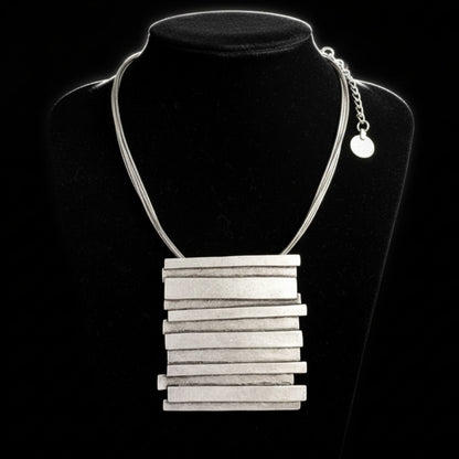 Collar Zamak Colgante Barras Apiladas Cadena Serpiente Unisex Joyeria Osnor