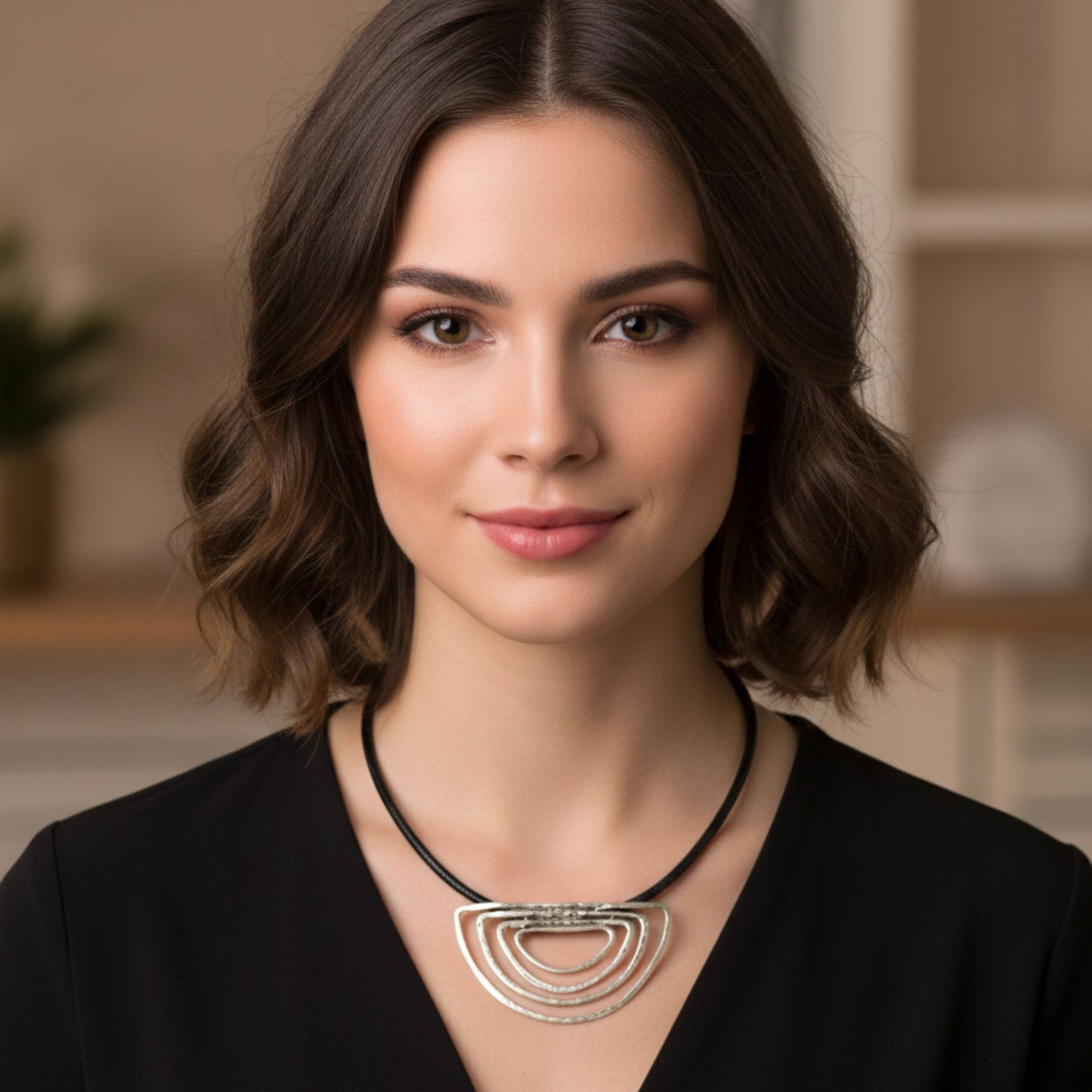 Collar Gargantilla Zamak Plateado & Piel Negra | Unisex | Joyería Osnor