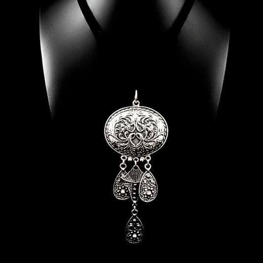 expositor luciendo collar de zamak y cadenas de telas exclusivo joyeria osnor zamak