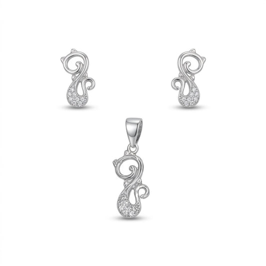 SILVER RHODIUM-PLATED NECKLACE AND EARRING SET