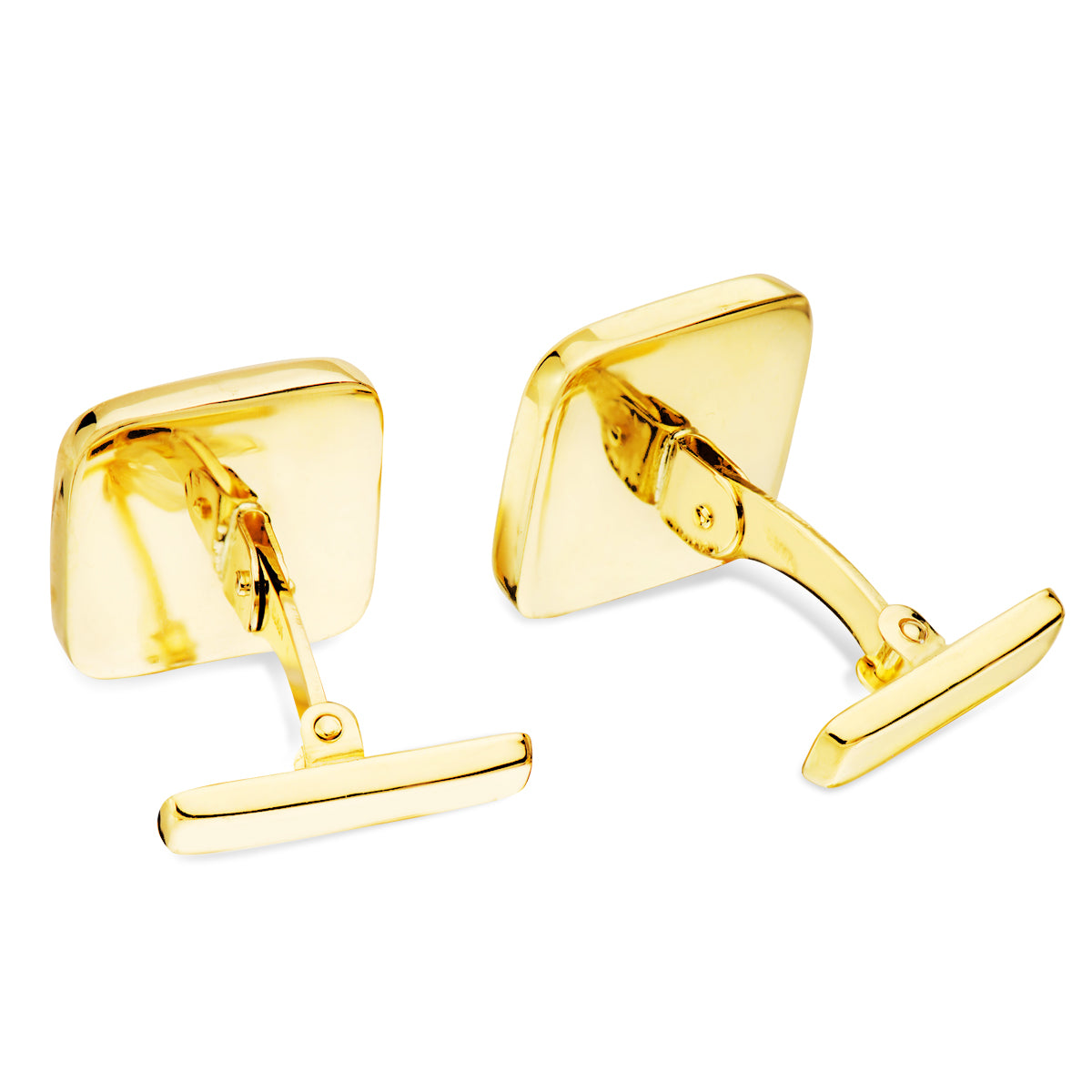 18K GEMELOS ORO AMARILLO CUADRADOS MATE Y BRILLO 14X14 MM CIERRE RIGIDO OSCILANTE