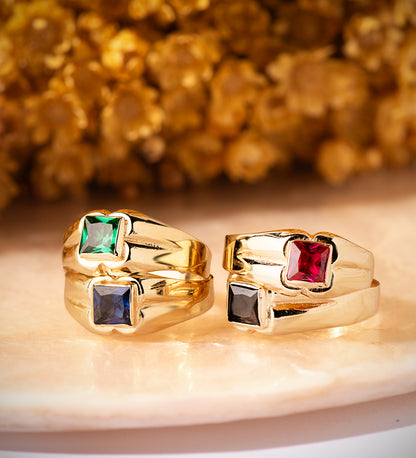 18K SOLITARIO ORO AMARILLO PEQUEÑO BEBE O MEÑIQUE CIRCONITA VERDE CUADRADA 3.5MM