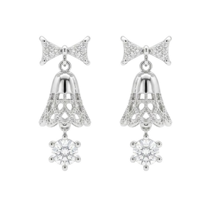 Pendientes Largos Campana y Lazo – Acero Inoxidable Plateado