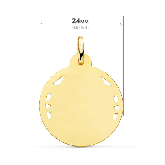 18K MEDALLA ORO AMARILLO CRISTO SAGRADO CORAZON DE JESUS HELICE CALADA 24 MM