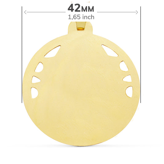18K MEDALLA ORO AMARILLO CRISTO SAGRADO CORAZON DE JESUS CALADO Y TALLADO 42 MM