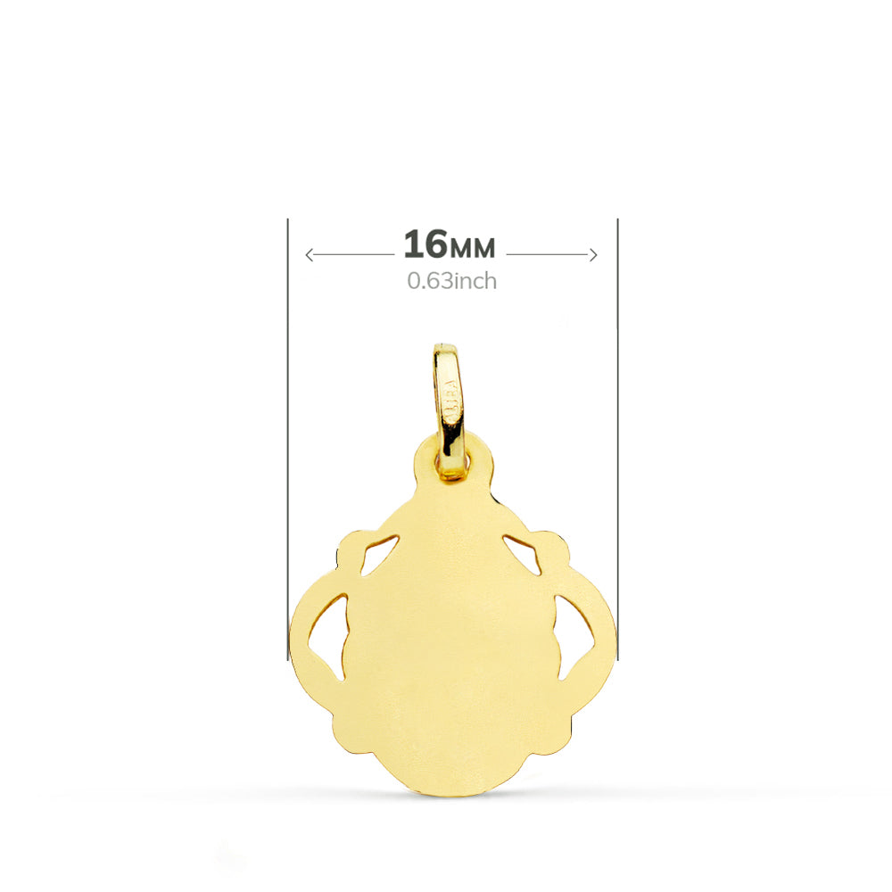 18K MEDALLA ORO AMARILLO VIRGEN DEL CARMEN PANDERETA CALADA 16 MM