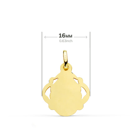18K MEDALLA ORO AMARILLO VIRGEN DEL CARMEN PANDERETA CALADA 16 MM
