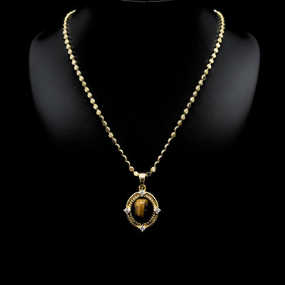 Collar Gargantilla Ojo de Tigre | Acero Dorado Chapado Oro 14K con Circonitas