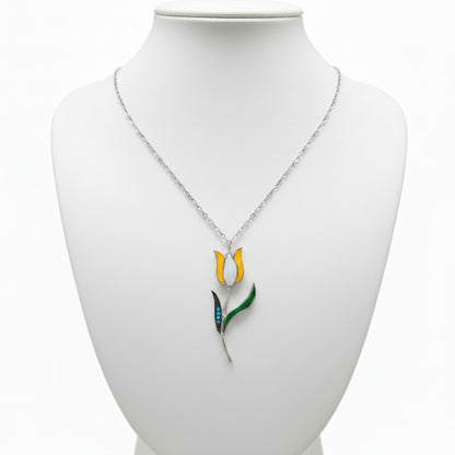 Collar Gargantilla Plata 925 Tulipán con Esmalte y Turquesas Naturales Joyeria Osnor