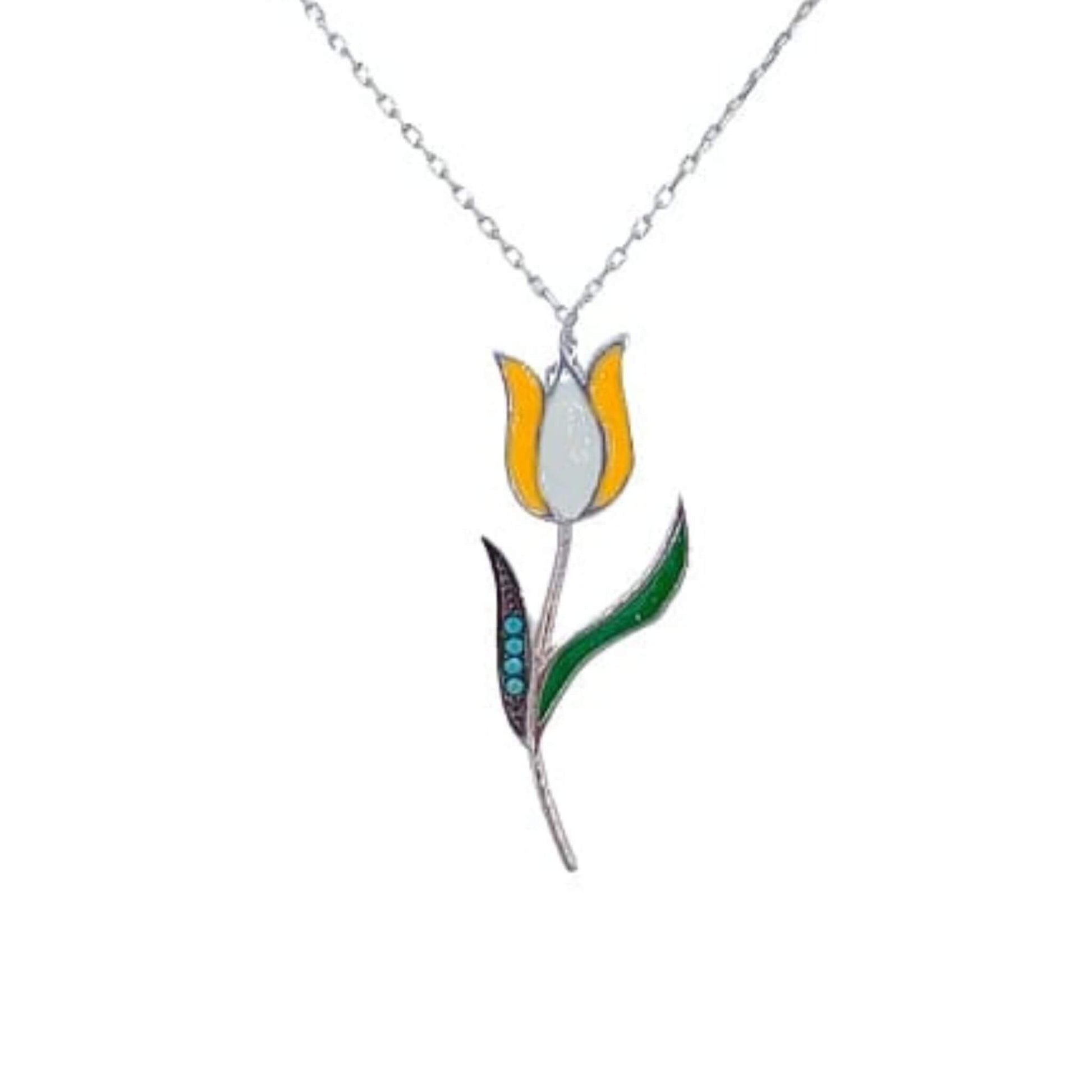 Collar Gargantilla Plata 925 Tulipán con Esmalte y Turquesas Naturales Joyeria Osnor