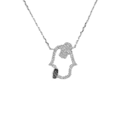 Collar Gargantilla Plata 925 Mano de Fátima Hamsa Calada con Circonitas Blancas Joyeria Osnor