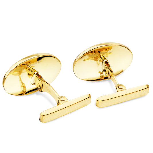 18K GEMELOS ORO AMARILLO OVAL MATE Y BRILLO 18X13 MM CIERRE RIGIDO OSCILANTE