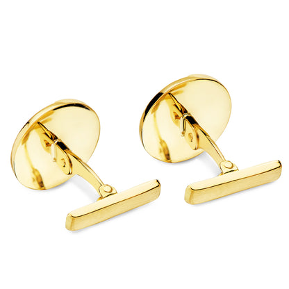 18K GEMELOS ORO AMARILLO REDONDOS MATE Y BRILLO 15 MM CIERRE RIGIDO OSCILANTE