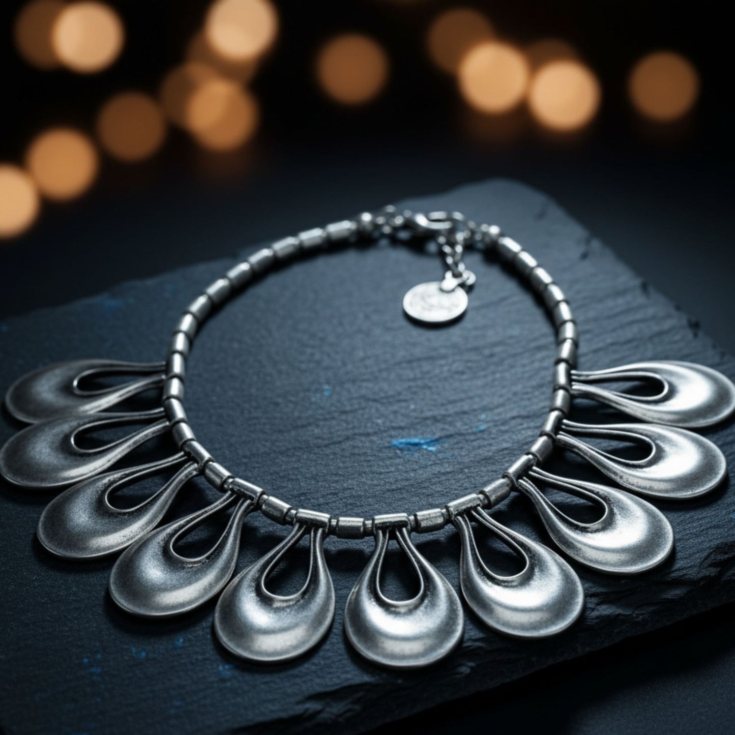 Collar de zamak con medallones de gota texturizados hipoalergénico