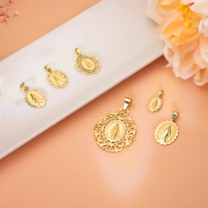 18K MEDALLA ORO AMARILLO VIRGEN DE LA MILAGROSA CERCO. MEDIDA: 28X21 MM