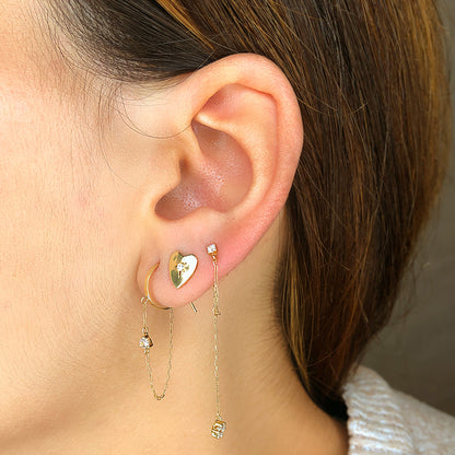 18K PENDIENTES AROS CON CADENA Y CHATON AROS ABIERTOS 11 MM CADENA 32 MM