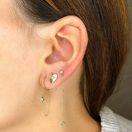 18K PENDIENTES AROS CON CADENA Y CHATON AROS ABIERTOS 11 MM CADENA 32 MM