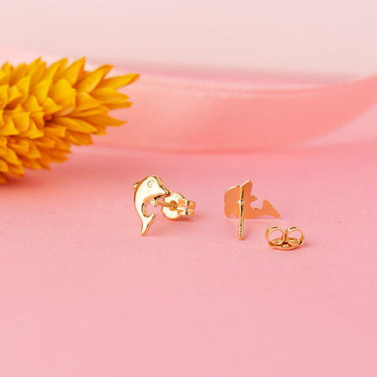 18K PENDIENTES ORO AMARILLO DELFINES LISOS 8 X 6 MM. CIERRE PRESION