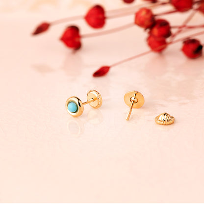 18K PENDIENTES ORO AMARILLO REDONDOS CON TURQUESAS DE 2MM. ANCHO: 5MM. CIERRE TUERCA