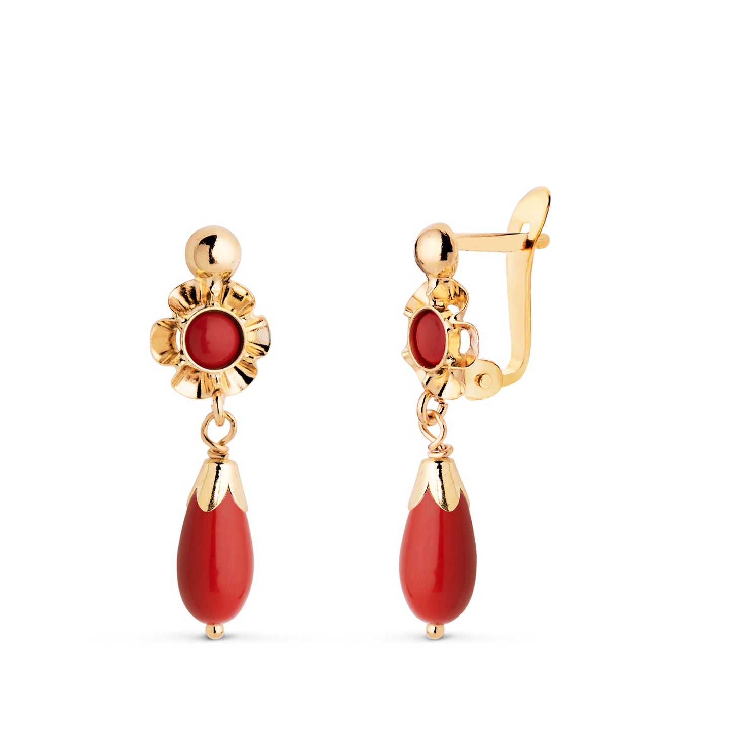 18K PENDIENTES ORO AMARILLO CUBANAS LAGRIMA CORALINA. MEDIDA: 22X7 MM. CIERRE CATALAN
