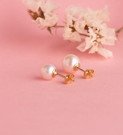 18K PENDIENTES ORO AMARILLO PERLA CULTIVADA 7 - 7,5 MM CON CASQUILLA CIERRE PRESION