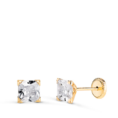 18K PENDIENTES ORO AMARILLO CIRCONITA CUADRADA CON 4 GARRAS. ANCHO: 5MM. CIERRE TUERCA