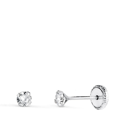 18K PENDIENTES ORO BLANCO 4 GARRAS CON CIRCONITA. ANCHO: 3 MM CIERRE TUERCA