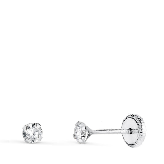 18K PENDIENTES ORO BLANCO 4 GARRAS CON CIRCONITA. ANCHO: 3 MM CIERRE TUERCA