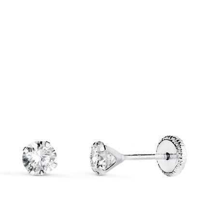 18K PENDIENTES ORO BLANCO 4 GARRAS CON CIRCONITA. ANCHO: 4 MM CIERRE TUERCA