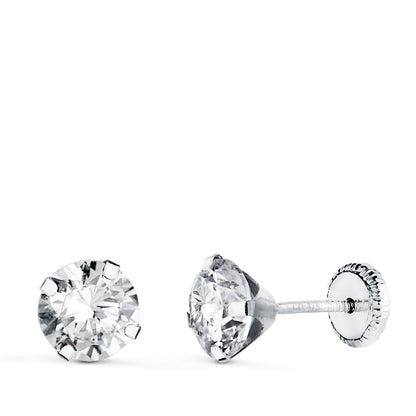 18K PENDIENTES ORO BLANCO 4 GARRAS CON CIRCONITA. ANCHO: 6 MM CIERRE TUERCA