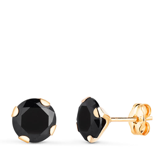 18K PENDIENTES ORO AMARILLO 4 GARRAS CON CIRCONITA NEGRA. ANCHO: 7 MM CIERRE PRESION