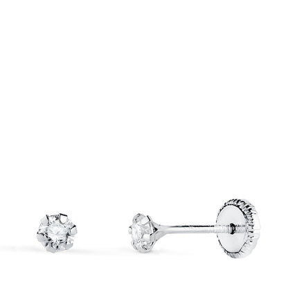 18K PENDIENTES ORO BLANCO 6 GARRAS CON CIRCONITA. ANCHO: 3 MM CIERRE TUERCA