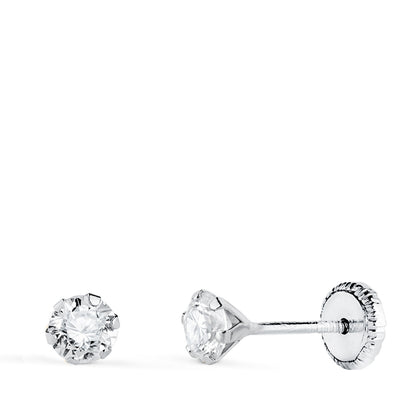 18K PENDIENTES ORO BLANCO 6 GARRAS CON CIRCONITA. ANCHO: 4 MM CIERRE TUERCA