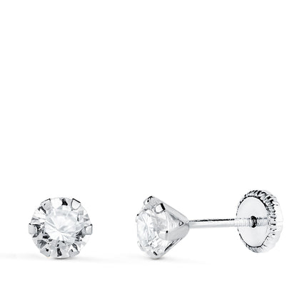 18K PENDIENTES ORO BLANCO 6 GARRAS CON CIRCONITA. ANCHO: 5 MM CIERRE TUERCA