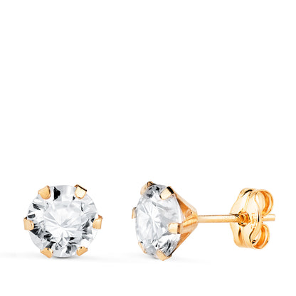 18K PENDIENTES ORO AMARILLO 6 GARRAS CON CIRCONITA. ANCHO: 6 MM CIERRE PRESION