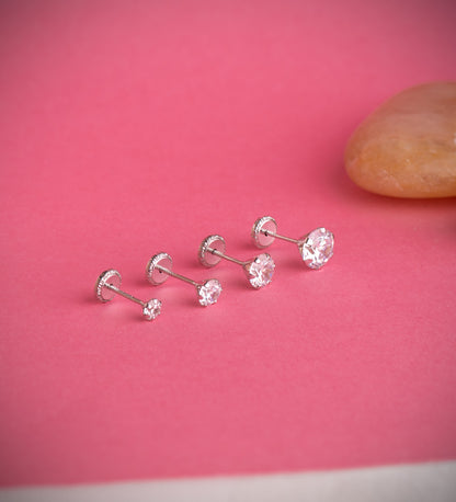18K PENDIENTES ORO BLANCO 6 GARRAS CON CIRCONITA. ANCHO: 5 MM CIERRE TUERCA