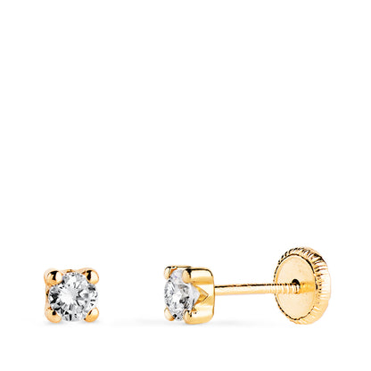 18K PENDIENTES ORO AMARILLO CIRCONITA 3MM CON 4 GARRAS. ANCHO: 3,5 MM. CIERRE TUERCA