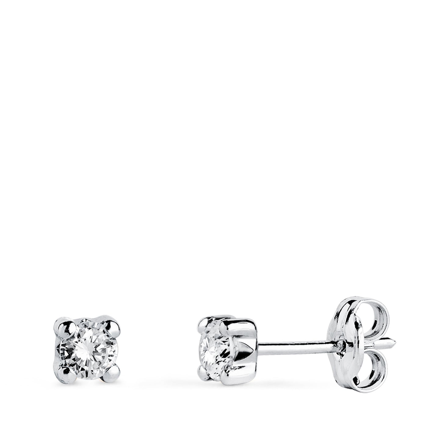 18K PENDIENTES ORO BLANCO CIRCONITA 3MM CON 4 GARRAS. ANCHO: 3,5 MM. CIERRE PRESION