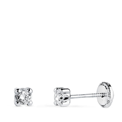 18K PENDIENTES ORO BLANCO CIRCONITA 3MM CON 4 GARRAS. ANCHO: 3,5 MM. CIERRE TUERCA