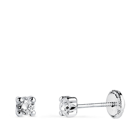 18K PENDIENTES ORO BLANCO CIRCONITA 3MM CON 4 GARRAS. ANCHO: 3,5 MM. CIERRE TUERCA