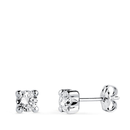 18K PENDIENTES ORO BLANCO CIRCONITA 4MM CON 4 GARRAS. ANCHO: 4,5 MM. CIERRE PRESION