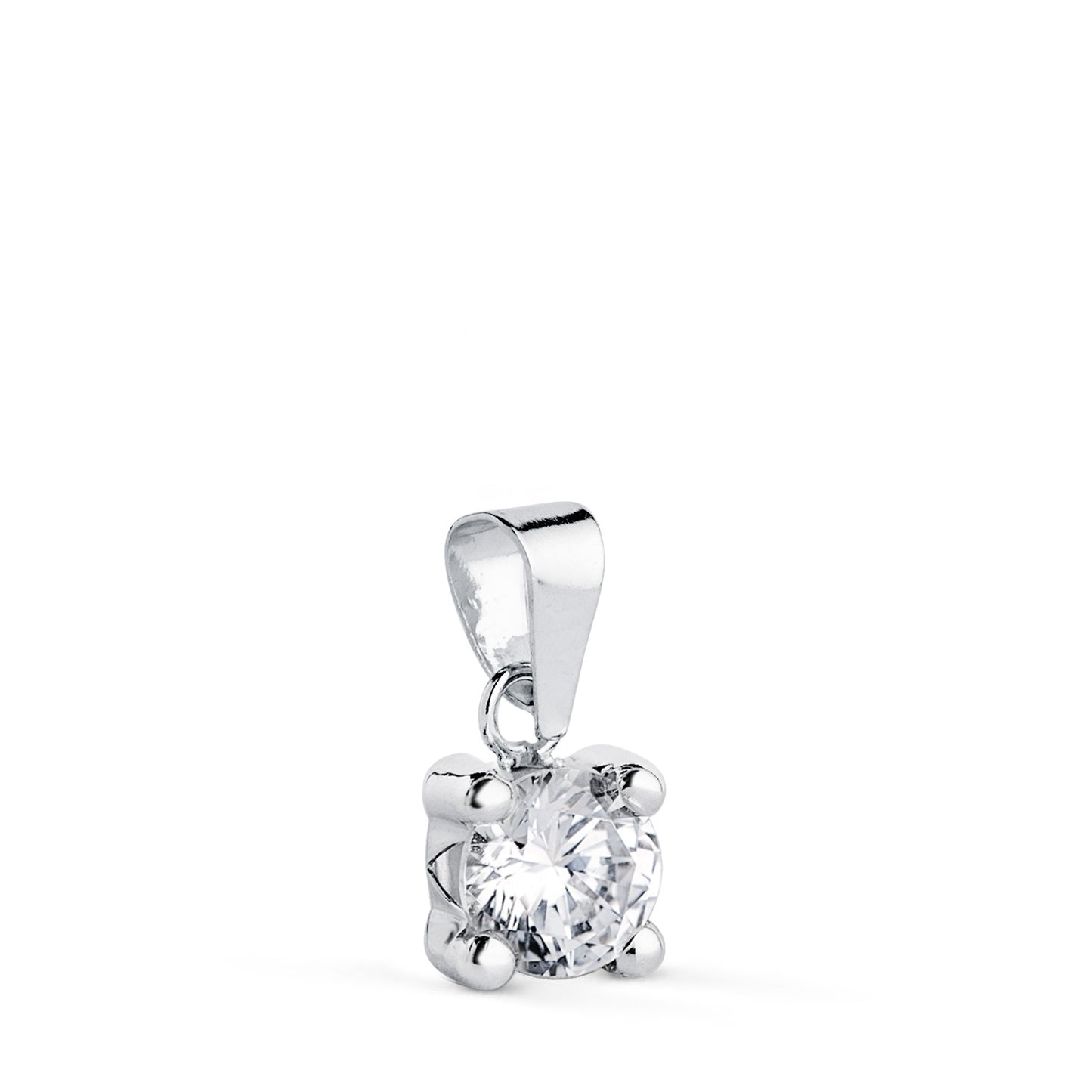 18K COLGANTE ORO BLANCO CON CIRCONITA 5MM CON 4 GARRAS. ANCHO: 5,5 MM.