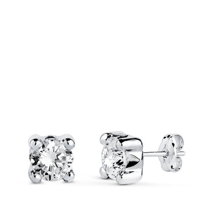 18K PENDIENTES ORO BLANCO CIRCONITA 5MM CON 4 GARRAS. ANCHO: 5,5 MM. CIERRE PRESION