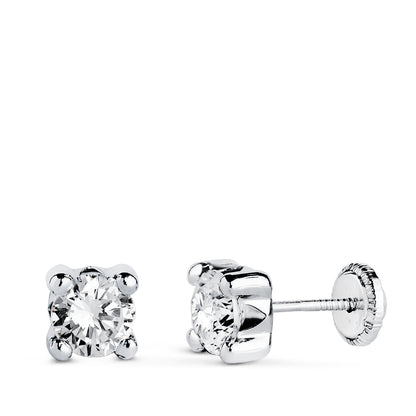 18K PENDIENTES ORO BLANCO CIRCONITA 5MM CON 4 GARRAS. ANCHO: 5,5 MM. CIERRE TUERCA