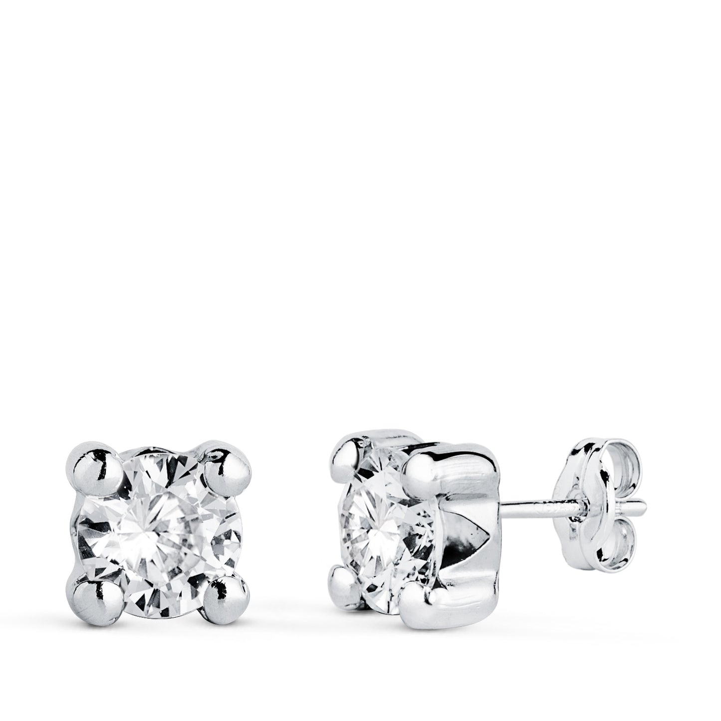 18K PENDIENTES ORO BLANCO CIRCONITA 6MM CON 4 GARRAS. ANCHO: 6,5 MM. CIERRE PRESION