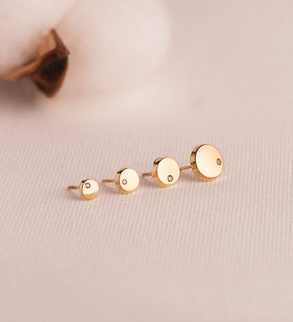 18K PENDIENTES ORO AMARILLO REDONDOS BRILLO CON CIRCONITA 4,5 MM. CIERRE TUERCA