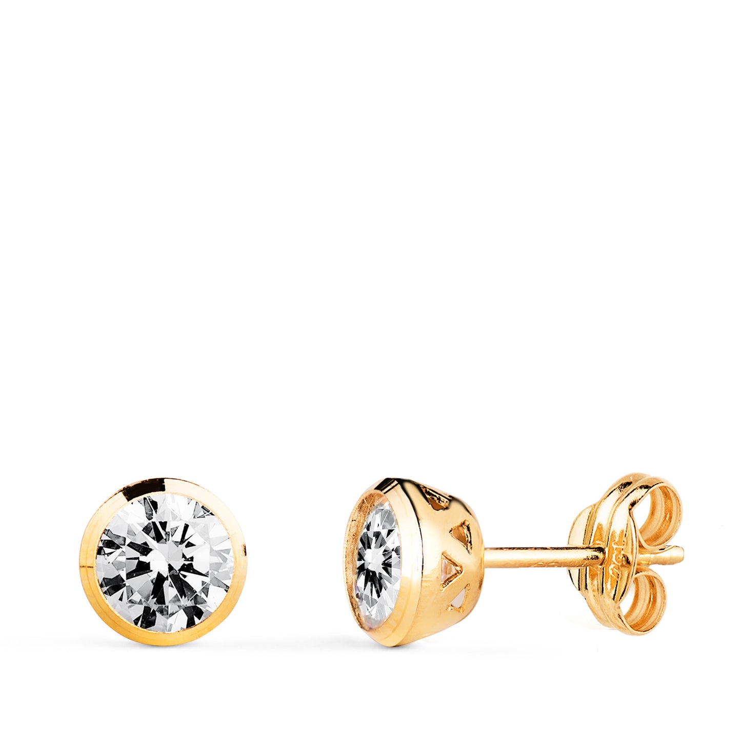 18K PENDIENTES ORO AMARILLO CHATON CON CIRCONITA CANASTILLA CALADA. ANCHO: 6MM. CIERRE PRESION