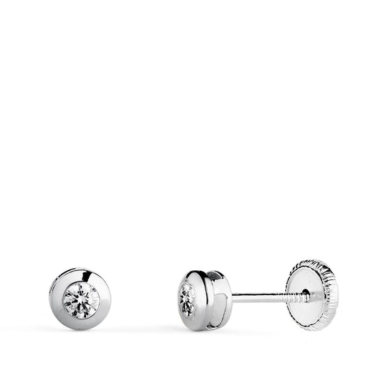 18K PENDIENTES ORO BLANCO CHATON GALERIA CON CIRCONITA. MEDIDA: 4 MM. CIERRE TUERCA