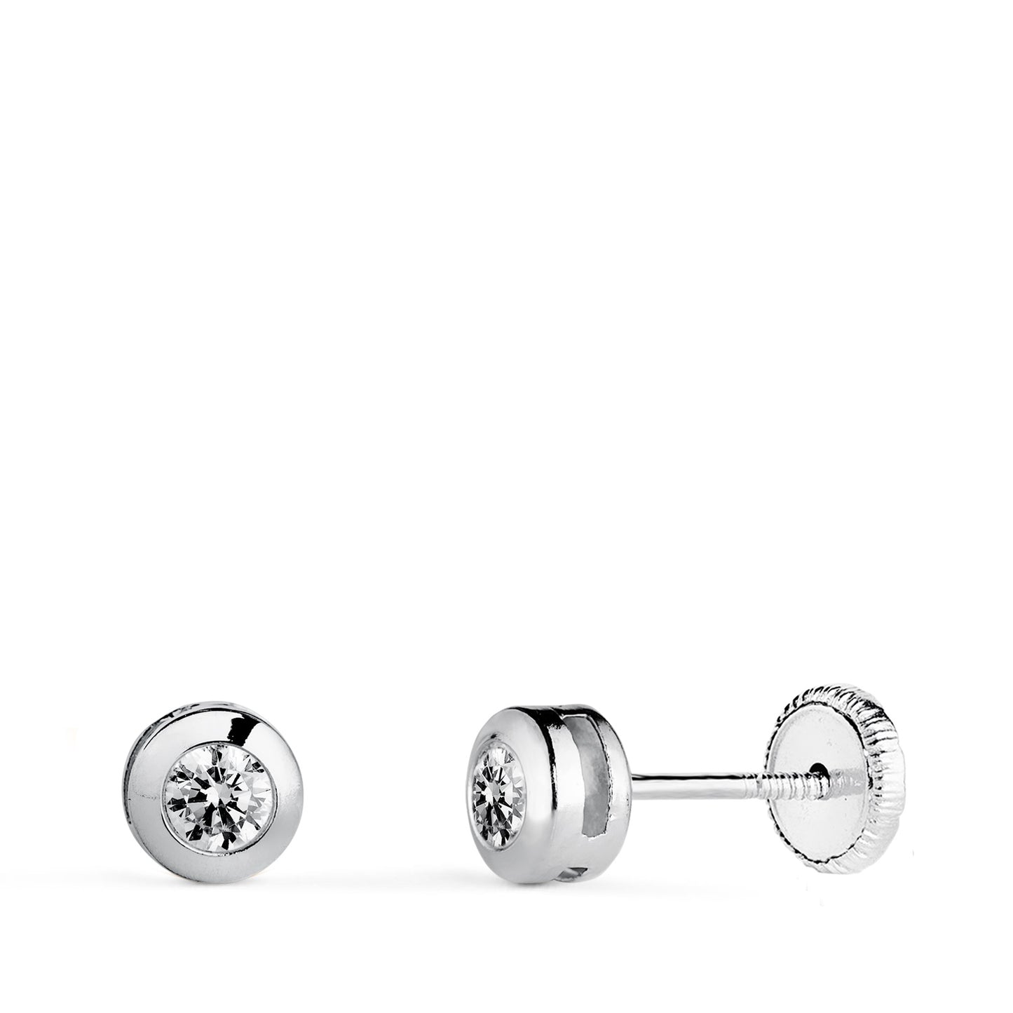 18K PENDIENTES ORO AMARILLO CHATON GALERIA CON CIRCONITA. MEDIDA: 5 MM. CIERRE TUERCA